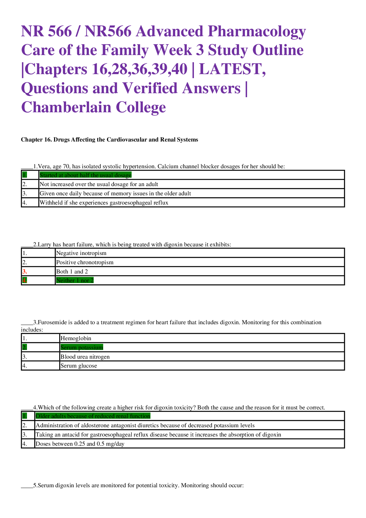 Preview of NR 566 / NR566 Advanced Pharmacology Care of the Family Week 3 Quiz bank  |Chapters 16,28,